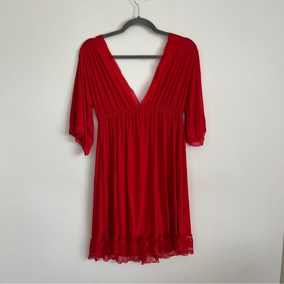 Red Lace Trim Nightgown Babydoll Lingerie Dress-Women’s Size Medium - Picture 6 of 9